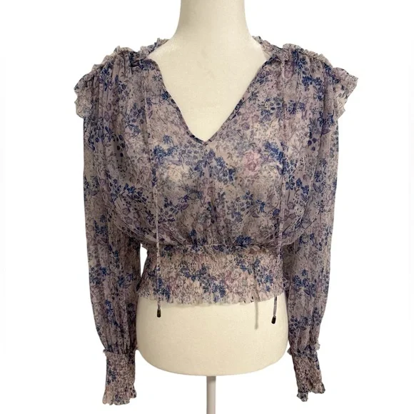 Free People Twyla Floral Smocked Blouse Sheer Boho Romantic Cottage Core Top - Picture 3 of 9